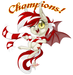 Size: 784x800 | Tagged: safe, artist:unisoleil, imported from derpibooru, oc, oc only, oc:red-white flash, bat pony, pony, chibi, clothes, female, football, mare, one eye closed, russia, scarf, simple background, solo, spartak moscow, transparent background, wink