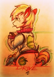 Size: 902x1280 | Tagged: safe, artist:marumytami, artist:tamikimaru, imported from derpibooru, big macintosh, earth pony, pony, clothes, jacket, male, solo, stallion, traditional art, watch