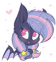 Size: 1280x1415 | Tagged: safe, artist:ashee, imported from derpibooru, oc, oc only, oc:starway, bat pony, pony, blushing, cute, flat colors, heart, heart eyes, pigtails, simple background, solo, stars, transparent background, wingding eyes