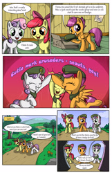 Size: 2030x3130 | Tagged: safe, artist:sirzi, imported from derpibooru, apple bloom, diamond tiara, scootaloo, silver spoon, sweetie belle, pony, comic:talisman for a pony, comic, cutie mark crusaders, filly guides, filly scouts