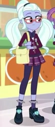 Size: 193x441 | Tagged: safe, imported from derpibooru, screencap, sugarcoat, sunny flare, dance magic, equestria girls, spoiler:eqg specials, bag, clothes, cropped, crystal prep academy uniform, female, glasses, pants, school uniform, shoes, skirt, socks, solo focus