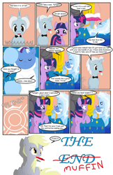 Size: 792x1224 | Tagged: safe, artist:dekomaru, imported from derpibooru, derpy hooves, trixie, twilight sparkle, oc, oc:iniduoh, oc:nebula, pony, unicorn, comic:the greatest gift, baby, baby pony, bed, comic, female, lesbian, magical lesbian spawn, male, mare, offspring, parent:trixie, parent:twilight sparkle, parents:twixie, shipping, stallion, swaddling, teleportation, this will end in pain, twixie