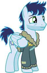 Size: 1365x2099 | Tagged: safe, artist:starryoak, imported from derpibooru, soarin', pony, miracleverse, alternate universe, clothes, jacket, male, simple background, solo, stubble, transparent background, vector