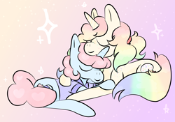 Size: 4000x2800 | Tagged: safe, artist:php29, derpibooru exclusive, imported from derpibooru, oc, oc only, oc:candyross, oc:confetti cake, pony, unicorn, cuddling, not shipping
