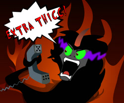 Size: 847x708 | Tagged: safe, artist:dan232323, imported from derpibooru, king sombra, pony, umbrum, aku, extra thicc, male, meme, parody, phone, reaction image, samurai jack, solo, sombra eyes, yelling