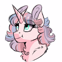 Size: 3000x3000 | Tagged: safe, artist:scarletskitty12, imported from derpibooru, oc, oc only, pony, unicorn, bust, chest fluff, cute, female, magical lesbian spawn, mare, next generation, ocbetes, offspring, parent:pinkie pie, parent:twilight sparkle, parents:twinkie, simple background, smiling, solo, white background