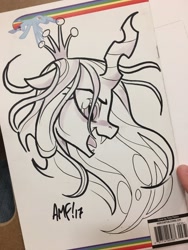 Size: 900x1200 | Tagged: safe, artist:tonyfleecs, imported from derpibooru, queen chrysalis, rainbow dash, pegasus, pony, flying, open mouth, rainbow trail, smiling, spread wings, traditional art, wings