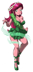 Size: 1442x3100 | Tagged: safe, artist:danmakuman, imported from derpibooru, gloriosa daisy, equestria girls, legend of everfree, breasts, busty gloriosa daisy, cleavage, clothes, costume, female, flower, flower in hair, simple background, solo, white background