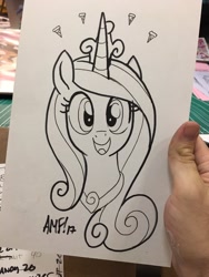 Size: 900x1200 | Tagged: safe, artist:tonyfleecs, imported from derpibooru, princess cadance, alicorn, pony, bust, cute, cutedance, female, food, happy, looking at you, open mouth, pizza, smiling, solo, traditional art