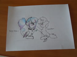 Size: 4608x3456 | Tagged: safe, artist:emilyclise, imported from derpibooru, oc, oc only, cat pony, original species, pegasus, pony, unicorn, absurd resolution, boop, photo, traditional art