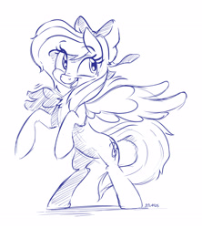 Size: 2734x3076 | Tagged: source needed, safe, artist:dilarus, deleted from derpibooru, imported from derpibooru, oc, oc only, oc:aurelia freefeather, oc:aurelleah, oc:aurry, pegasus, pony, bow, commission, cute, female, hair bow, mare, monochrome, ocbetes, rearing, sketch, smiling, solo, spread wings, standing, wings