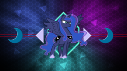 Size: 2560x1440 | Tagged: safe, artist:9x18, artist:laszlvfx, edit, imported from derpibooru, princess luna, alicorn, pony, female, intimidating, mare, serious, serious face, solo, spread wings, wallpaper, wallpaper edit, wings