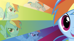 Size: 1920x1080 | Tagged: safe, artist:bluedragonhans, artist:capnpaddy, artist:csmlp, artist:kittyhawk-contrail, artist:stricer555, edit, imported from derpibooru, rainbow dash, female, multeity, solo, sunburst background, vector, wallpaper, wallpaper edit