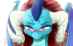 Size: 1700x1080 | Tagged: safe, artist:phuocthiencreation, imported from derpibooru, princess ember, dragon, blushing, bust, cute, emberbetes, female, portrait, simple background, solo, white background