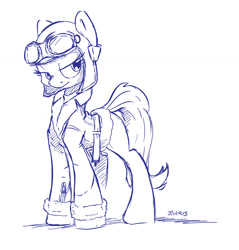 Size: 1280x1339 | Tagged: safe, artist:dilarus, deleted from derpibooru, imported from derpibooru, earth pony, pony, commission, goggles, hat, monochrome, sketch, solo