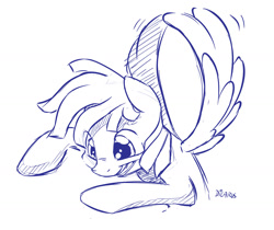 Size: 1280x1074 | Tagged: safe, artist:dilarus, deleted from derpibooru, imported from derpibooru, pegasus, pony, commission, monochrome, sketch, smiling, solo, spread wings, wings