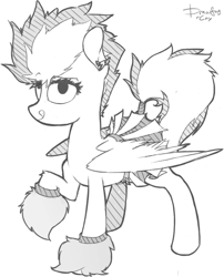 Size: 699x864 | Tagged: safe, artist:woonasart, imported from derpibooru, spitfire, pony, cheerleader, clothes, cute, female, grayscale, monochrome, pleated skirt, pom pom, sketch, skirt, skirt lift, solo