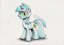 Size: 2817x1967 | Tagged: safe, artist:reptilianbirds, imported from derpibooru, lyra heartstrings, pony, female, grin, happy, smiling, solo, traditional art, wide eyes