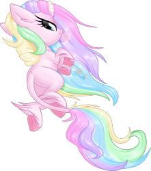 Size: 1729x1958 | Tagged: safe, artist:kellythedrawinguni, imported from derpibooru, oc, oc only, oc:aurora, classical unicorn, pony, unicorn, bubblegum, chibi, cloven hooves, curved horn, female, food, gum, leonine tail, mare, rainbow hair, scrunchy face, simple background, solo, transparent background, underhoof, unshorn fetlocks