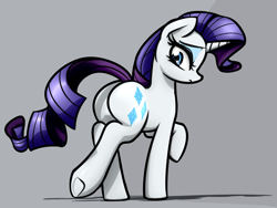 Size: 3514x2648 | Tagged: safe, artist:jetwave, imported from derpibooru, rarity, pony, unicorn, butt, female, gray background, looking at you, looking back, mare, plot, rearity, simple background, solo
