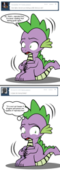 Size: 424x1204 | Tagged: safe, artist:dekomaru, imported from derpibooru, spike, dragon, tumblr:ask twixie, ask, fetal position, male, scarred for life, sitting, solo, traumatized, tumblr