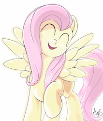 Size: 814x955 | Tagged: safe, artist:sea-maas, imported from derpibooru, fluttershy, pegasus, pony, filli vanilli, cute, female, happy, mare, shyabetes, simple background, smiling, solo, spread wings, wings