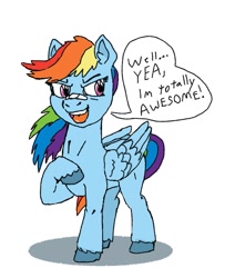 Size: 857x1054 | Tagged: safe, artist:charlemage, artist:jimmyjamno1, imported from derpibooru, rainbow dash, pegasus, pony, awesome, ear fluff, faic, female, simple background, smug, smugdash, solo, speech bubble, unshorn fetlocks, white background