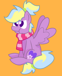 Size: 906x1108 | Tagged: safe, artist:redrose26, imported from derpibooru, oc, oc only, oc:lavender heart, pony, clothes, orange background, scarf, simple background, solo
