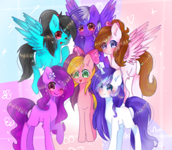 Size: 1200x1040 | Tagged: safe, artist:miraflower, artist:windymils, imported from derpibooru, oc, oc only, earth pony, pegasus, pony, unicorn, bow, female, hair bow, mare