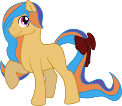 Size: 1021x889 | Tagged: safe, artist:schattenspielrex, imported from derpibooru, oc, oc only, oc:flutter dash, earth pony, pony, blank flank, bow, magical lesbian spawn, male, offspring, parent:applejack, parent:rainbow dash, parents:appledash, simple background, solo, stallion, tail bow, transparent background