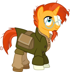 Size: 2001x2075 | Tagged: safe, artist:cloudy glow, artist:cloudyglow, imported from derpibooru, sunburst, pony, unicorn, atlantis: the lost empire, clothes, clothes swap, cosplay, costume, crossover, disney, male, milo thatch, simple background, solo, stallion, transparent background, vector