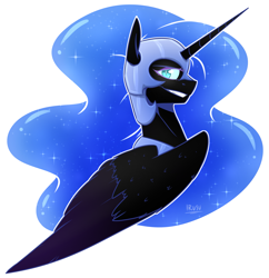 Size: 3553x3673 | Tagged: safe, artist:lrusu, imported from derpibooru, nightmare moon, pony, bust, female, high res, portrait, simple background, solo, white background, wings