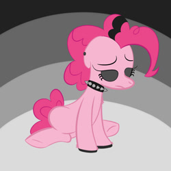 Size: 1000x1000 | Tagged: safe, artist:trimara, imported from derpibooru, pinkie pie, pony, choker, eyeshadow, female, goth, makeup, pinkie pie's boutique, sad, solo, spiked choker