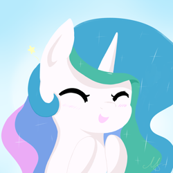 Size: 3000x3000 | Tagged: safe, artist:maravor, imported from derpibooru, princess celestia, alicorn, pony, blushing, chibi, cute, cutelestia, eyes closed, female, mare, moe, smiling, solo, stars