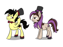 Size: 1797x1353 | Tagged: safe, artist:daromius, artist:thebowtieone, imported from derpibooru, oc, oc only, oc:bowtie, oc:spade, pony, bowtie, clothes, female, hat, male, mare, shoes, simple background, stallion, top hat, transparent background