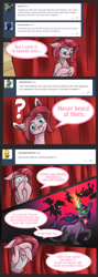 Size: 675x1902 | Tagged: safe, artist:afallenwolf, imported from derpibooru, pinkie pie, twilight sparkle, earth pony, pony, unicorn, the clone that got away, comic, dark magic, diane, evil twilight, female, glasses, implied butt, magic, mare, pinkie clone, redesign, tyrant sparkle