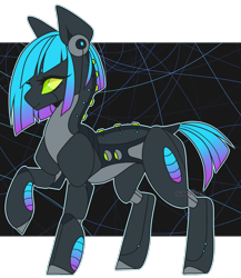 Size: 1300x1500 | Tagged: safe, artist:scaevitas, imported from derpibooru, oc, oc only, pony, robot, robot pony, abstract background, looking back, solo