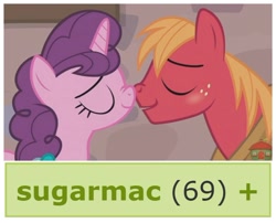 Size: 732x591 | Tagged: safe, imported from derpibooru, big mcintosh, sugar belle, derpibooru, hard to say anything, 69 (number), boop, exploitable meme, female, kissing, male, meme, meta, nose wrinkle, noseboop, shipping, straight, sugarmac, tags, text