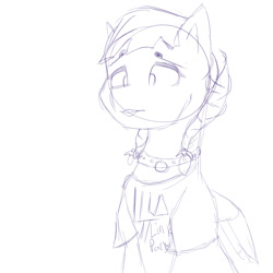 Size: 1080x1080 | Tagged: safe, artist:digital jester, imported from derpibooru, inky rose, pegasus, pony, honest apple, 4chan, choker, clothes, drawthread, eyeshadow, linkin park, lipstick, makeup, monochrome, shirt, sketch, solo