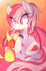 Size: 963x1488 | Tagged: safe, artist:kawaiipony2, imported from derpibooru, oc, oc only, oc:blood moon, bat pony, pony, bat pony oc, blind eye, cute, dead eye, fangs, female, fruit, mare, ocbetes, solo