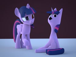 Size: 1600x1200 | Tagged: safe, artist:ashie, artist:creatorofpony, imported from derpibooru, twilight sparkle, twilight sparkle (alicorn), alicorn, pony, 3d, 3d model, :<>, abomination, blender, confused, derp, female, frown, mare, open mouth, purple background, raised hoof, simple background, sitting, wat, ◉◆◉