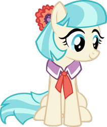 Size: 823x977 | Tagged: safe, artist:iknowpony, imported from derpibooru, coco pommel, earth pony, pony, made in manehattan, .svg available, clothes, cocobetes, cute, female, flower, hooves, mare, scarf, simple background, smiling, solo, transparent background, vector