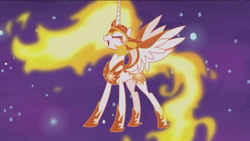 Size: 1280x720 | Tagged: safe, imported from derpibooru, screencap, daybreaker, alicorn, pony, a royal problem, female, mane of fire, mare, solo