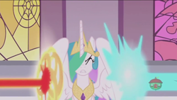 Size: 1280x720 | Tagged: safe, imported from derpibooru, screencap, princess celestia, alicorn, pony, a royal problem, blast, female, magic, magic blast, mare, solo