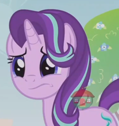 Size: 756x799 | Tagged: safe, imported from derpibooru, screencap, starlight glimmer, pony, unicorn, a royal problem, concerned, cropped, female, mare, solo, treehouse logo