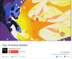 Size: 624x509 | Tagged: safe, edit, edited screencap, imported from derpibooru, screencap, daybreaker, nightmare moon, pony, a royal problem, corrupted, evil, meme, top 10 anime list parody, treehouse logo, watchmojo.com, youtube