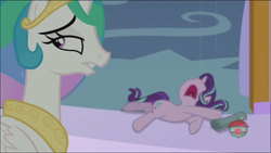 Size: 1366x768 | Tagged: safe, imported from derpibooru, screencap, princess celestia, starlight glimmer, alicorn, pony, a royal problem, female, mare, scroll, sleeping