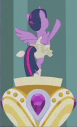 Size: 265x435 | Tagged: safe, imported from derpibooru, screencap, twilight sparkle, alicorn, pony, a royal problem, ballerina, clothes, cropped, female, gif, hair bun, implied tail hole, leotard, mare, music box, non-animated gif, skirt, solo, tutu, twilarina, twilight sparkle (alicorn), twilight stalker, upskirt