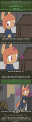 Size: 500x1886 | Tagged: safe, artist:erthilo, imported from derpibooru, oc, oc only, oc:sierra scorch, pony, robot, unicorn, fallout equestria, clothes, comic, cyoa, fallout, female, long ears, magic, mare, solo, stablequest, text