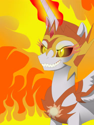 Size: 3000x4000 | Tagged: safe, artist:kaizo111, imported from derpibooru, daybreaker, alicorn, pony, a royal problem, absurd resolution, evil, female, mane of fire, mare, sharp teeth, solo, teeth